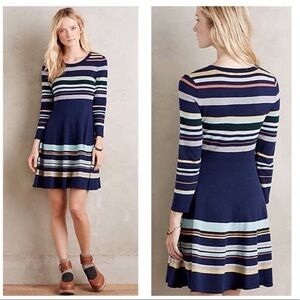 Anthropologie Moth Knit Striped Cropped Sleeve Skater Dress Size XXSmall